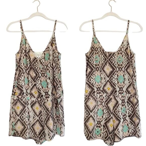 Rory Beca Romper Size Medium Aztec Kees Wrap Boho V Neck 100% Silk Pink Sz M - Picture 2 of 8